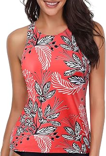 Holipick Women's High Neck Tankini Top with Tummy Control - Padded Push-Up Swimsuit for Support & Shaping, Plus Sizes