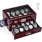 ANWBROAD 20 Slot Watch Box for Men and Women - 2-Tier Display Case With Large Glass Lid, Lockable Wooden Organizer, Luxurious Holder UJWB002Y