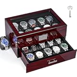 ANWBROAD 20 Slot Watch Box for Men and Women - 2-Tier Display Case With Large Glass Lid&comma; Lockable Wooden Organizer&comma; Luxurious Holder UJWB002Y