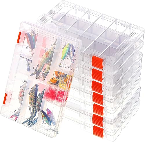 Zhehao Paquete de 8 cajas de aparejos de pesca, caja de plástico transparente con divisores extraíbles, caja organizadora de aparejos para organizar