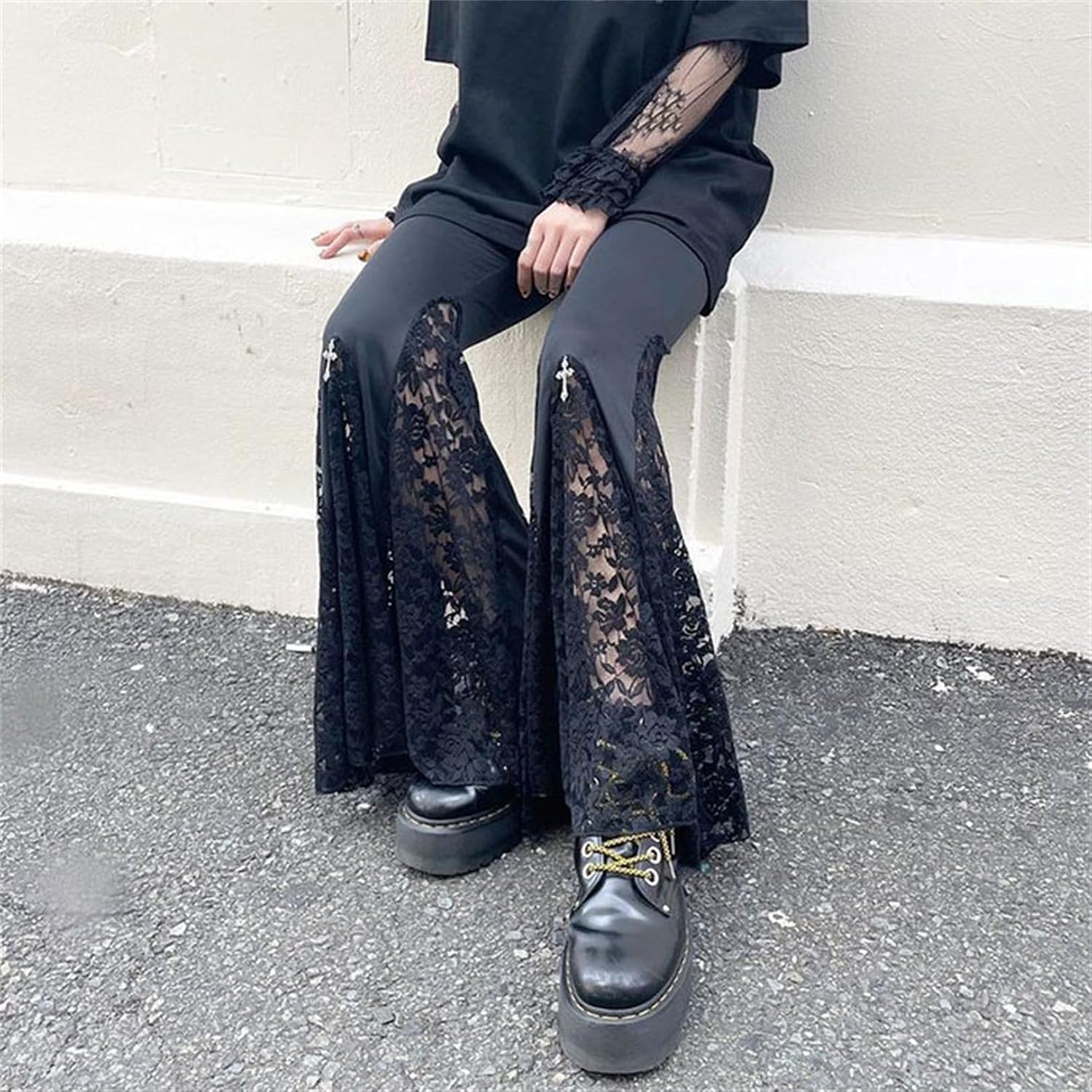 Romantic Goth Bell Bottom Pants for Woman