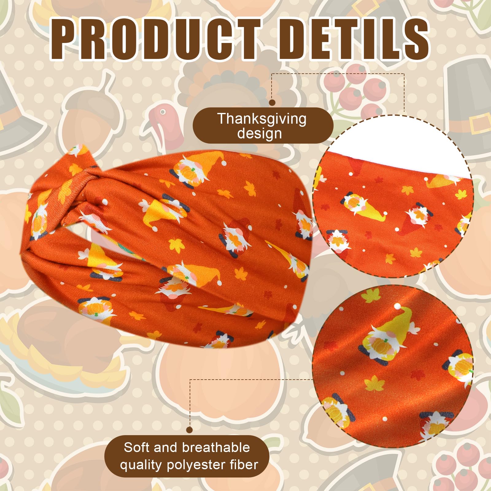 Giegxin 30 diademas elásticas de otoño para mujer, accesorios para el cabello de calabaza de otoño, envolturas elásticas para la cabeza para mujeres y niñas