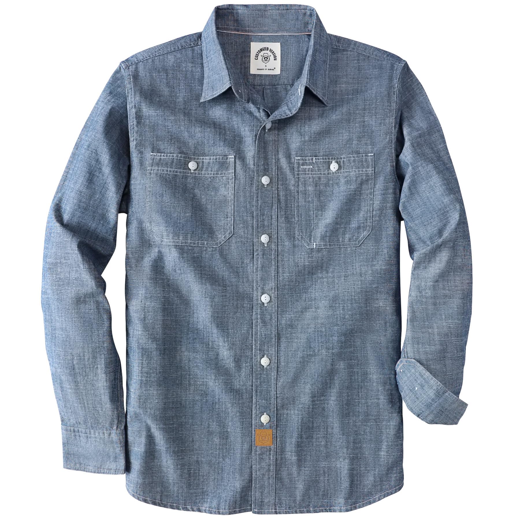 Dubinik® Chambray Shirt Men Long Sleeve Cotton Work Shirts with 2 Pockets Casual Button Down
