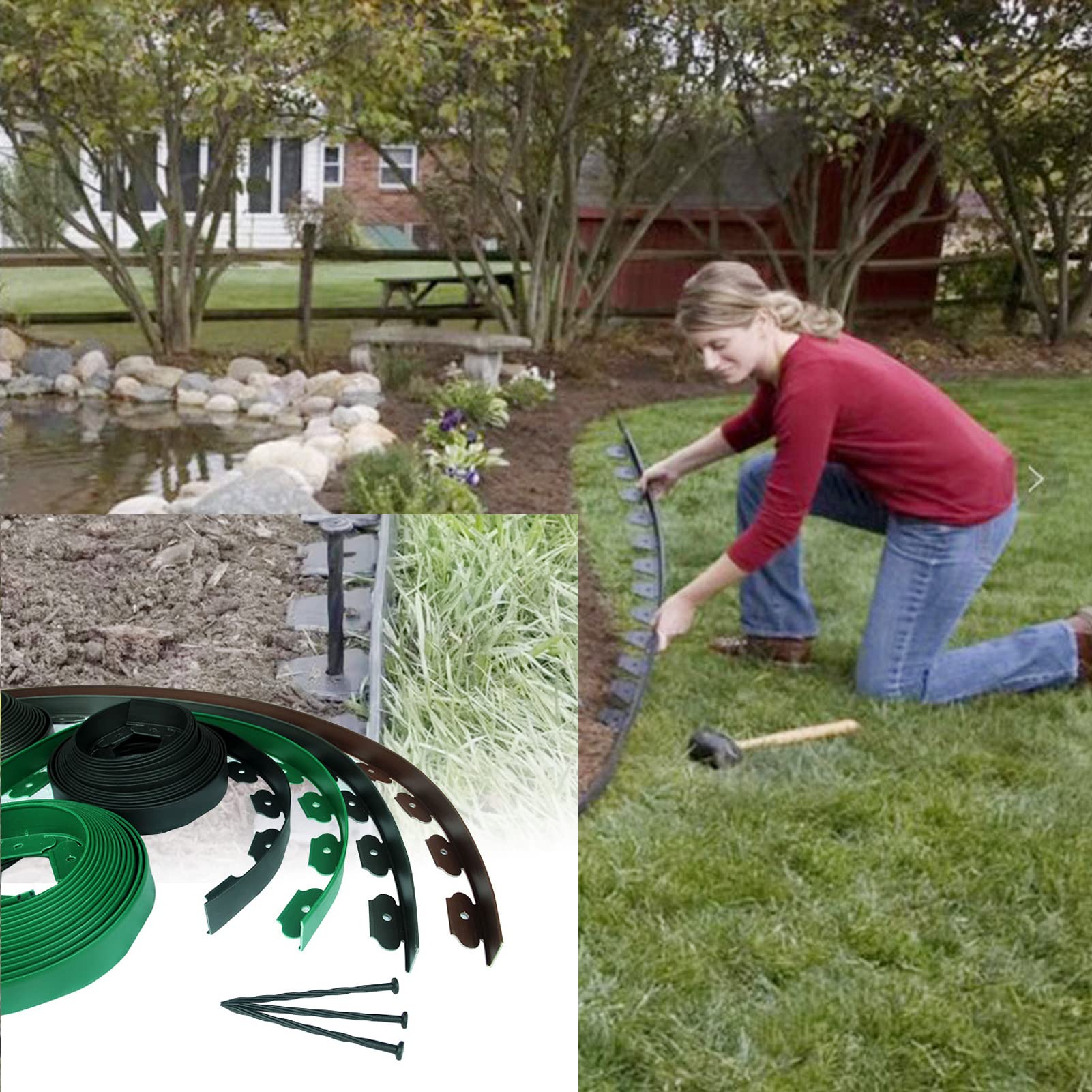 Bordi da Giardino in plastica 5-40 Metri, 30 Chiodi per 10 Metri, Bordi per Prato Flessibili, Prato da Giardino Pieghevole, Bordi per Giardini, Bordi per aiuole