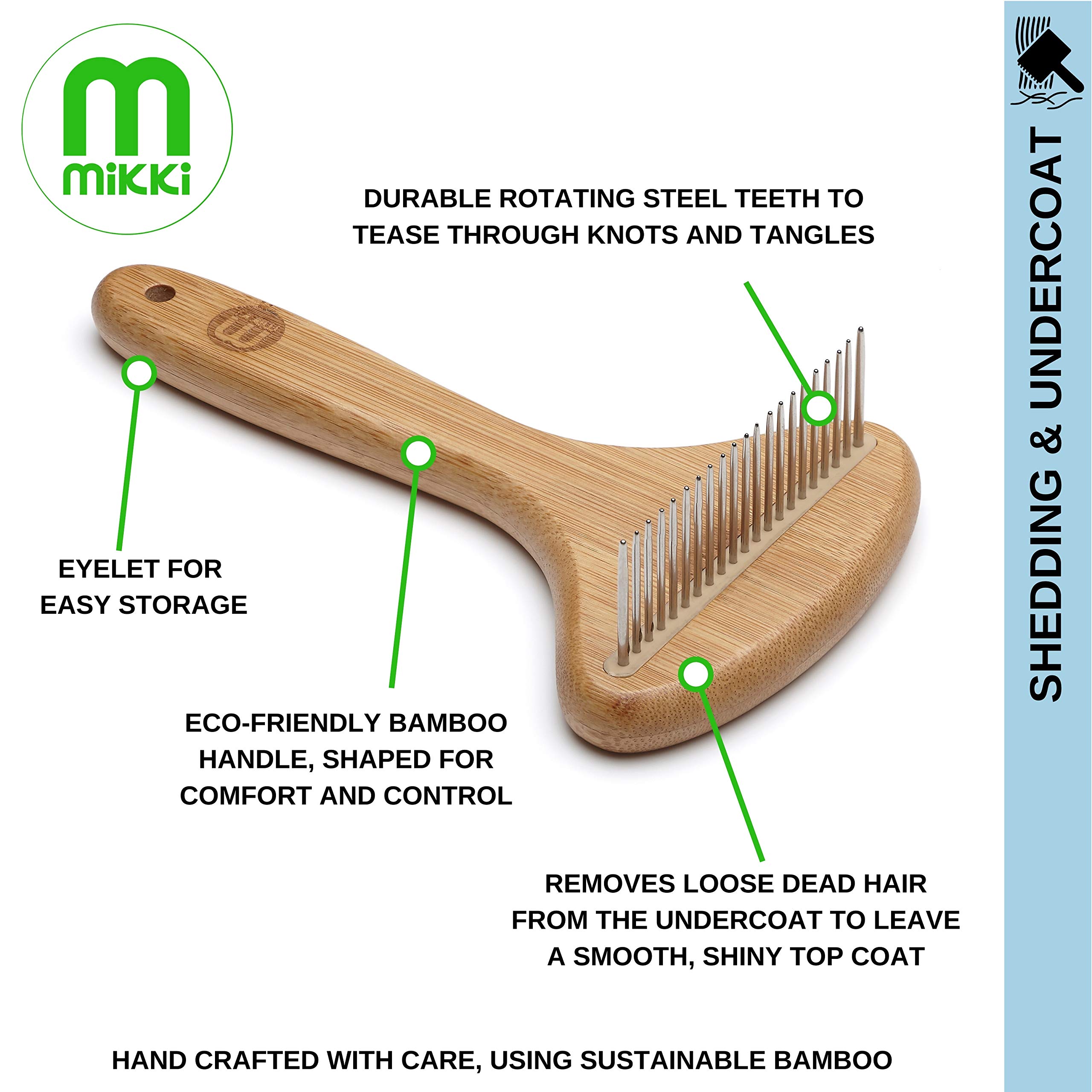 Mikki Brosse Râteau Démêlante en Bambou pour Pelages Mi-Longs/Doubles Convient à l’Usage avec Chats/Chiens Grande 1 Unité