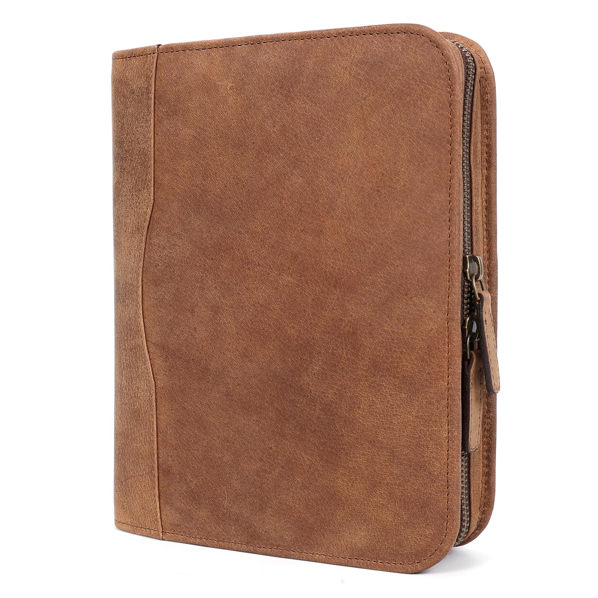 ELIZO Leather Portfolio Leather Padfolio Folio A5 Notebook Cover Work Folder Business Portfolio Organizer Binder Men Women Small (Saddle, A5)