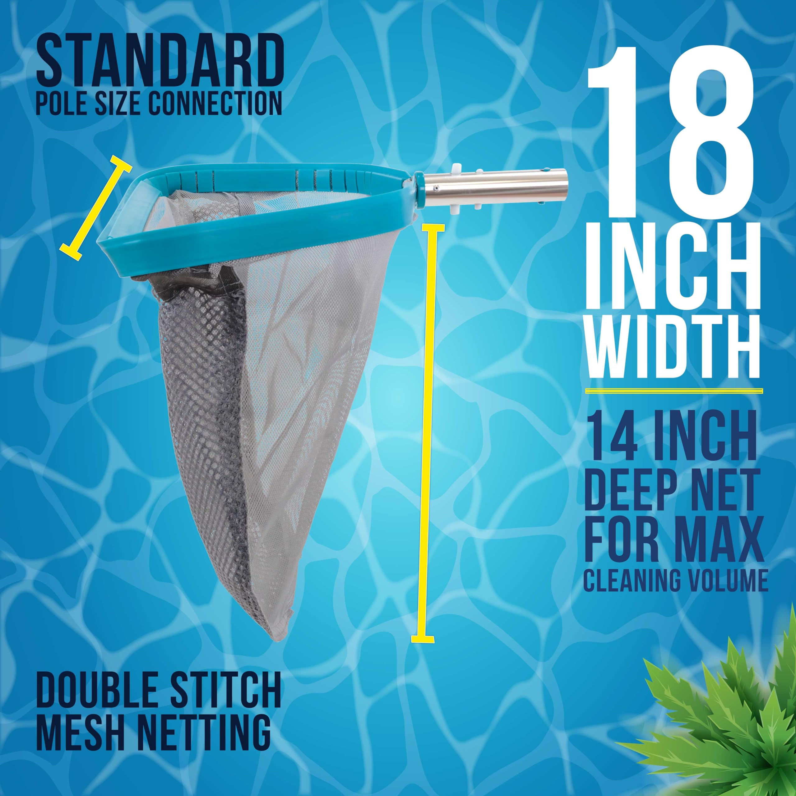 U.S. Pool Supply Professioneller, strapazierfähiger 45,7 cm Langer Laubkescher für Schwimmbecken, mit tiefer Netztasche mit doppelt genähter Netztasche – starker Aluminiumrahmen für schnellere