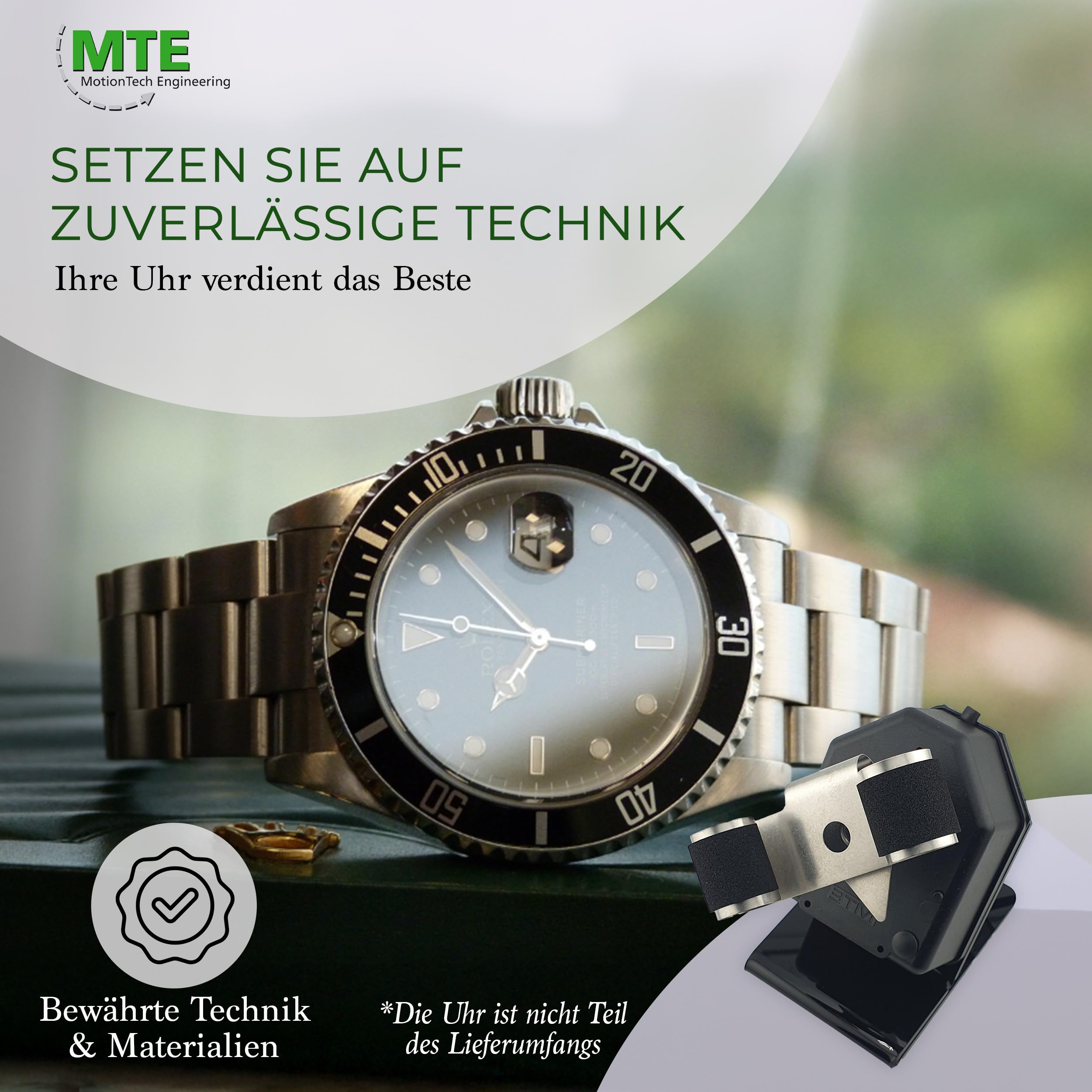 MTE Bewegungstechnik Uhrenbeweger (WTS 220 Schwarz) – Uhrenbeweger für Automatikuhren – Uhrendreher mit Synchrongetriebemotor – elegantes Design & hochwertige Qualität – Made in Germany
