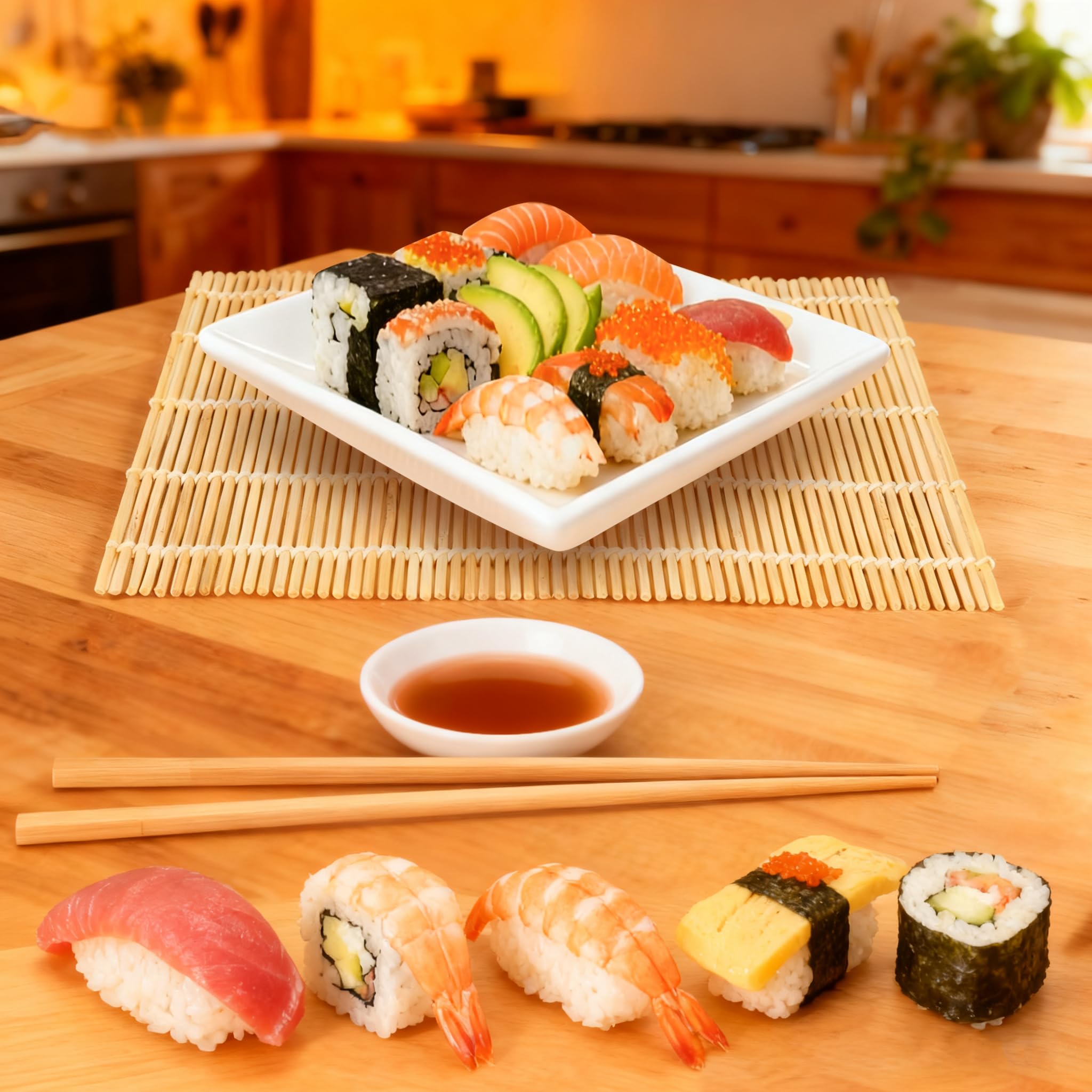 Sushi-Matte aus Bambus, Sushi-Rollmacher für Kimbap Sushi Maki Rollen, einfach hausgemacht (24,1 x 24,1 cm), 4 Stück