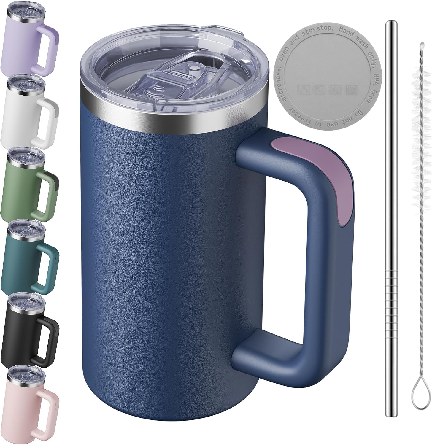 20oz Insulated Coffee Mug With Handle For Desk,Navy Blue