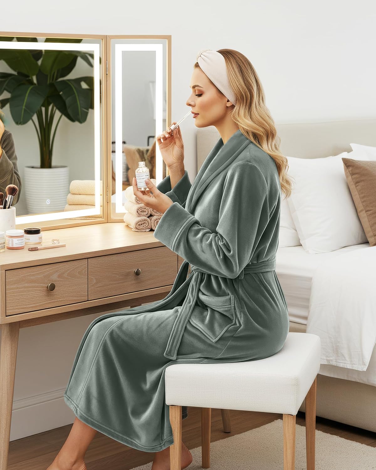 NY Threads Women's Fleece Shawl Collar Bathrobe Plush Long Spa Robe, Medium - Image 6