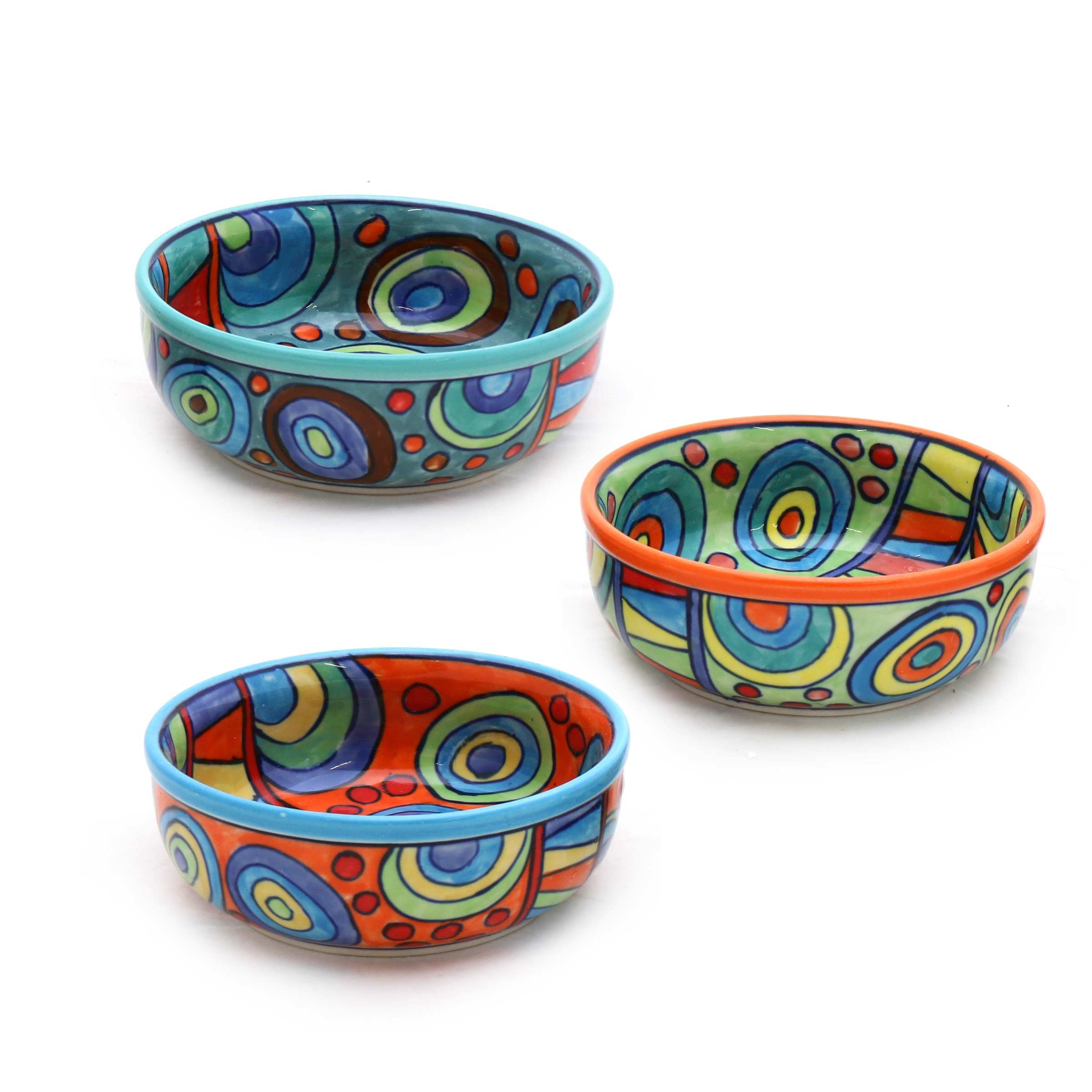 Gall&Zick Schale Set/3 Müslischale Dessertschale Schüssel Geschirr Keramik farbig bunt Dekoration Orange Grün Blau