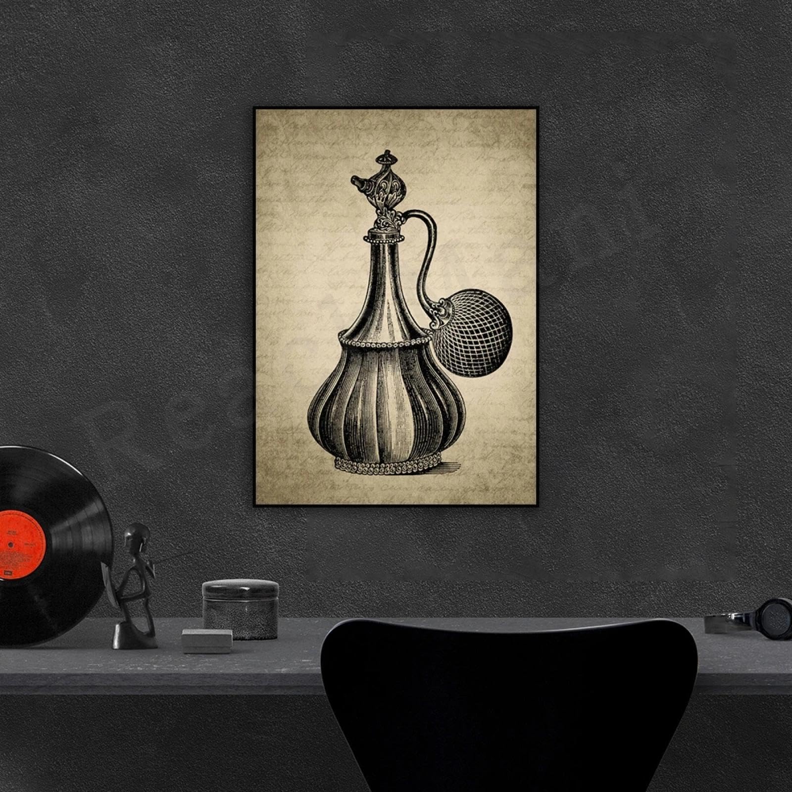 BMGKYAGL Klasyczny obraz vintage atomizer nadruk, sztuka ścienna vintage plakat nowoczesny styl wystrój domu 40 x 60 cm rama