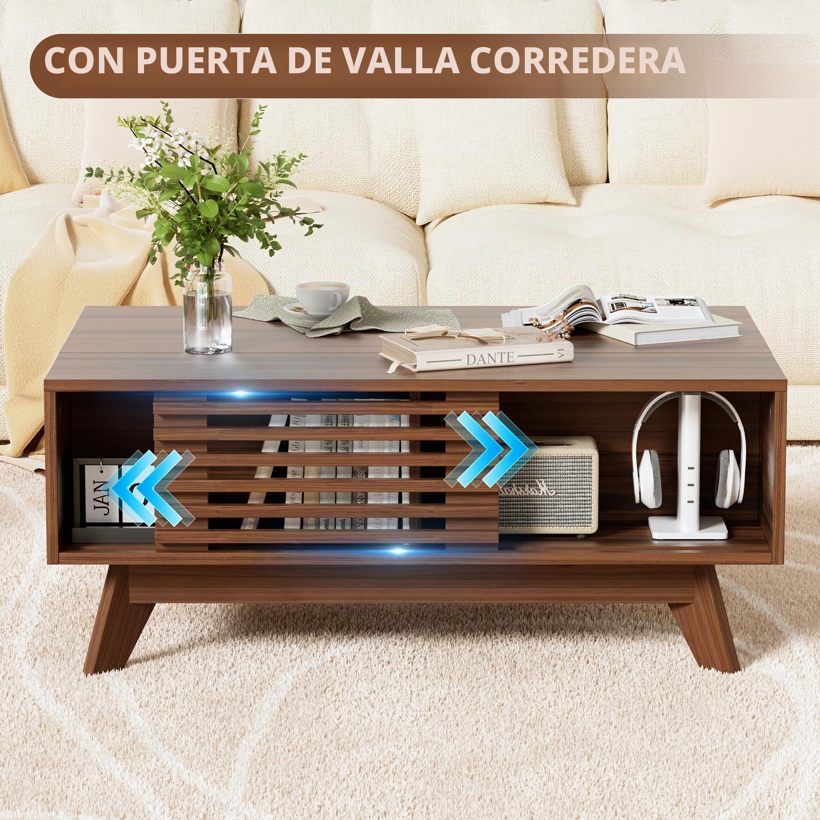 MSFE Mesa Centro Elevable, Mesa Elevable con Espacio de Almacenamiento y Extensión, Mesas de Café para Salón, Retro Medieval Mesas, Marrón Vintag