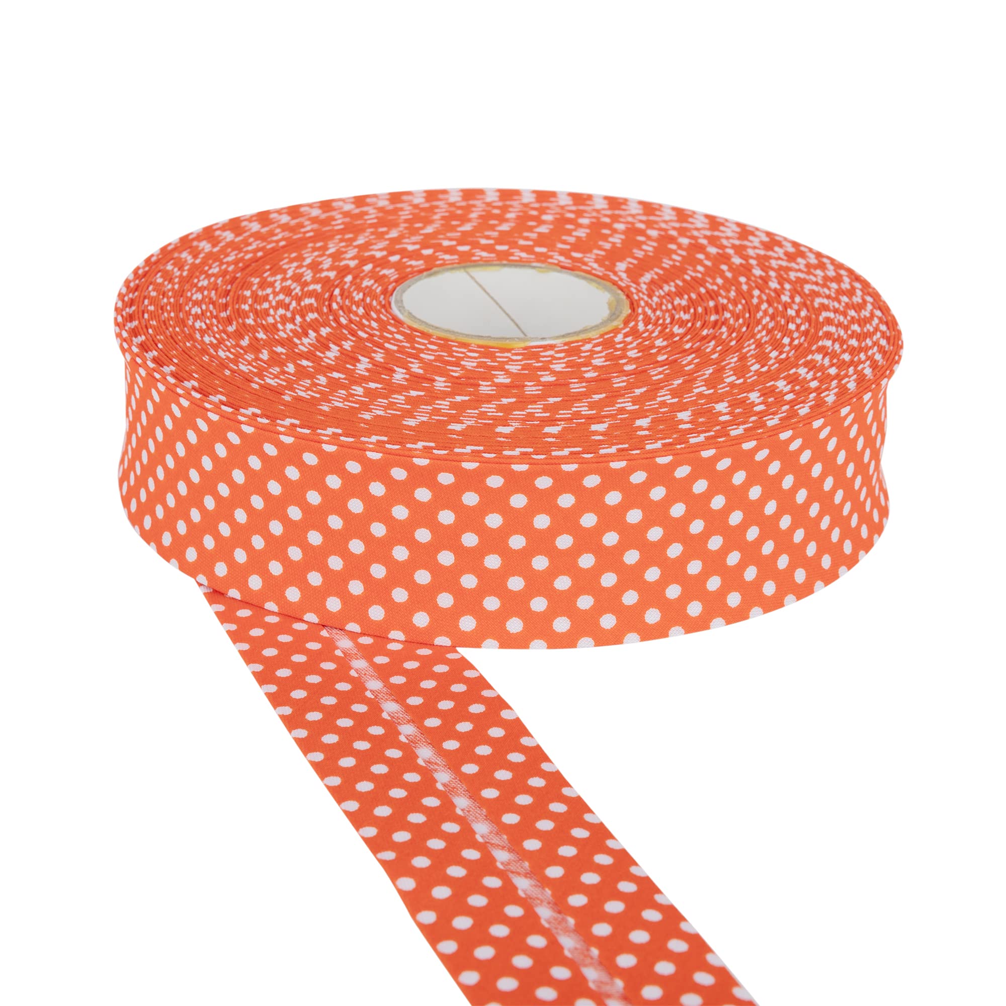 DFL 30mm Polka Dot Cotton Twill Bias Binding Tape – Double Fold – Edging for Sewing, Bunting, Quilting, Crafts & Garment Finishing – Available in 5m & 25m (Orange, 5 Metre)