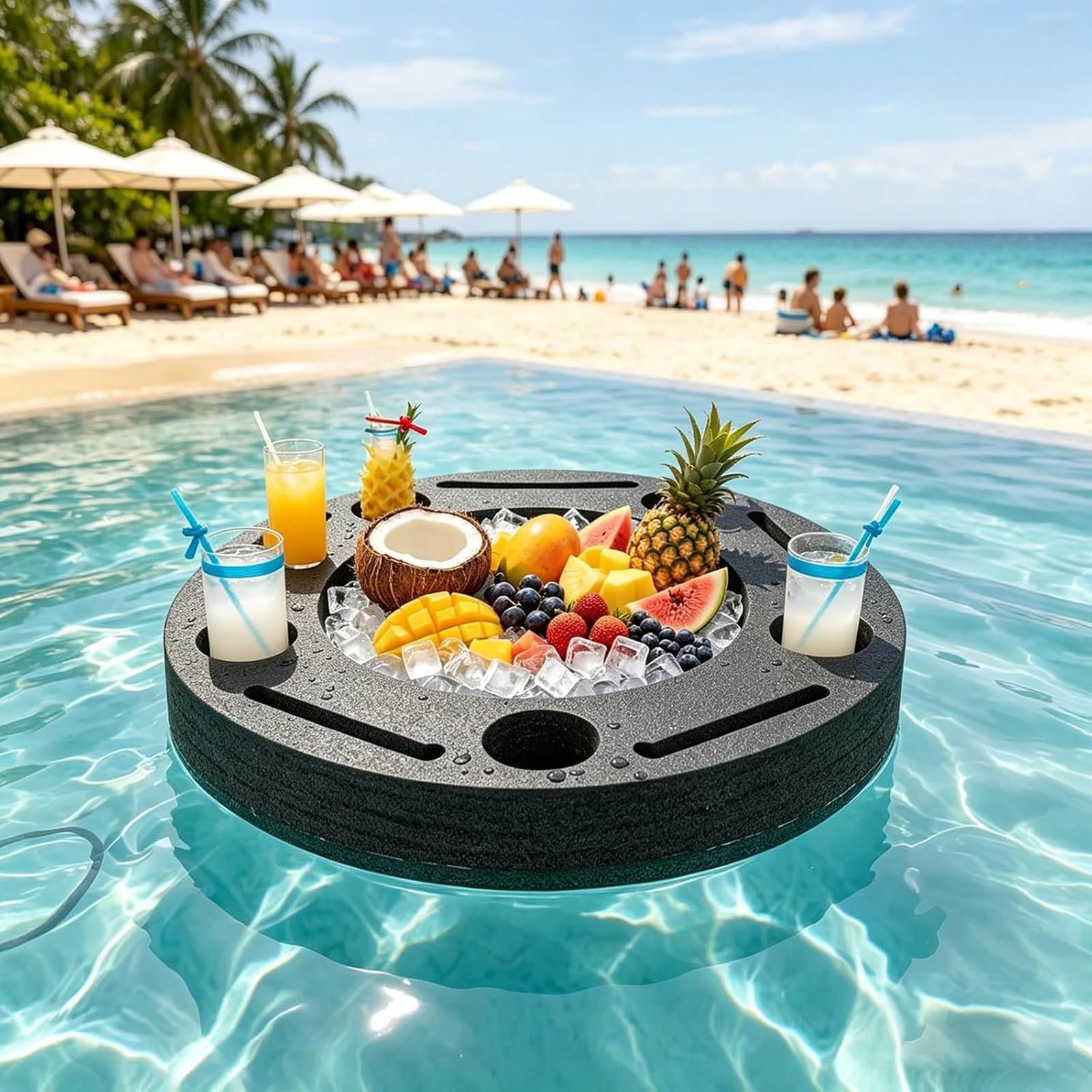 Floating Tray for Pool, großer schwimmender Getränkehalter für den Pool, Aufbewahrungsmöglichkeit für Pool-Schwimmkörper mit Fach, tragbares Tablett für Whirlpools, Strand- und Partydekoration