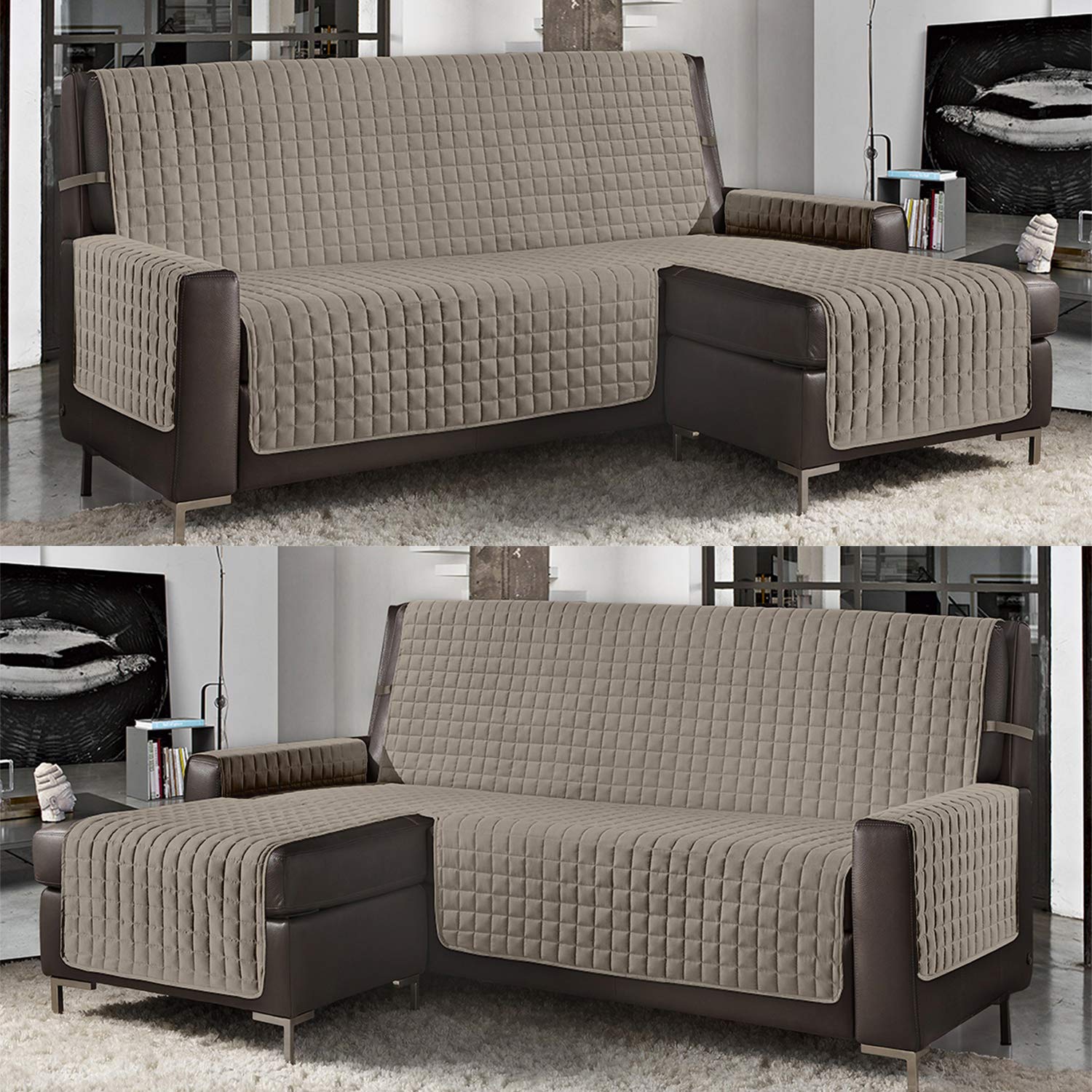 Banzaii Funda Sofá para Chaise Longue Acolchada 4 Plazas (290 cm) Reversible para Chaise Longue Izquierda/Derecha, Arena
