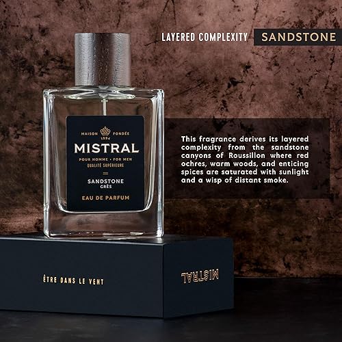Miniatura 3 de Mistral Colonia para hombre - Eau de Parfum de piedra arenisca  Aroma masculino terroso y picante con limón, pachulí y flor de naranja  Perfume sin