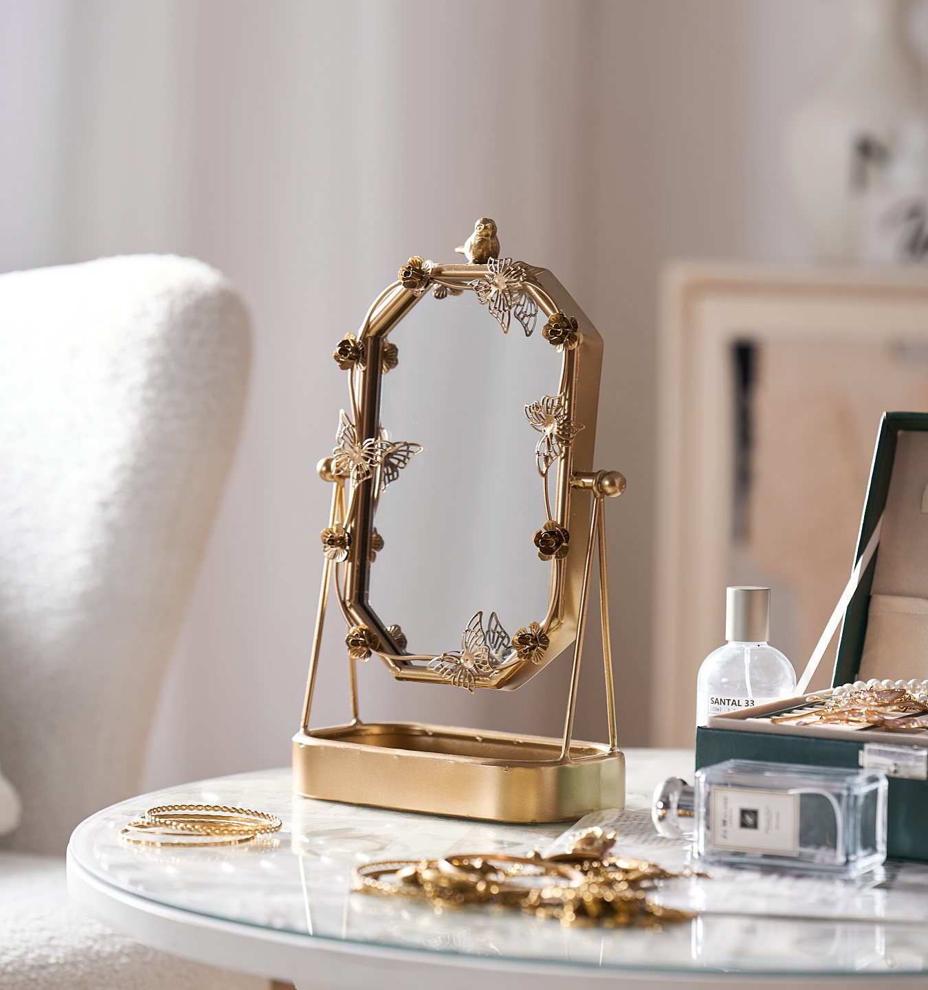Amazon.com - HSDDHOME Vintage Gold Tabletop Makeup Mirror, Bird