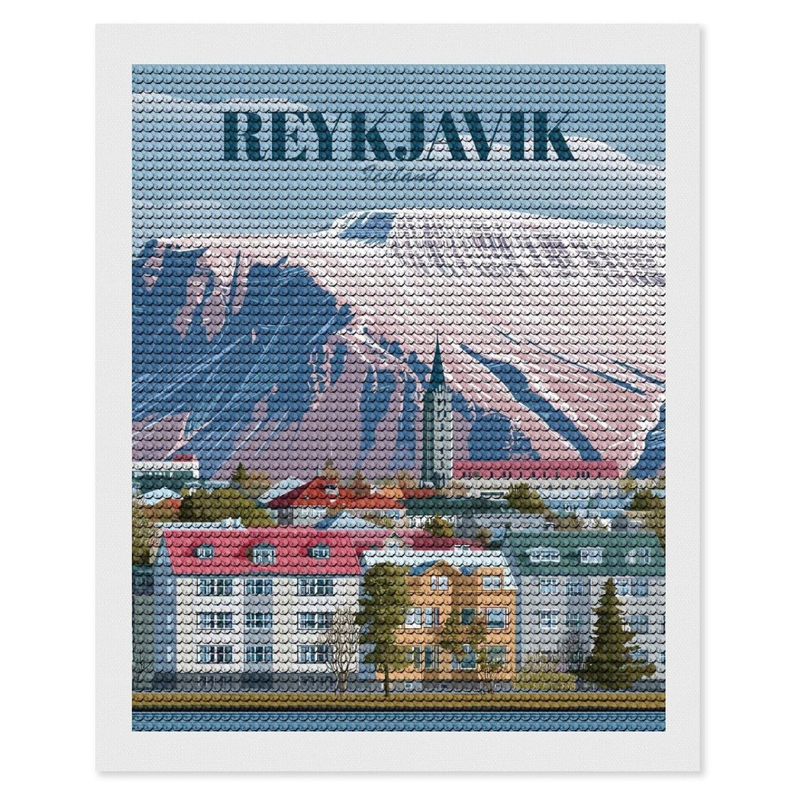 Junmoney Reykjavik Iceland Vintage Diamond Painting Canvas Kit 16"x20", Round Gems, Living Room Decor, Seasonal Gift Choice, Modern Decor