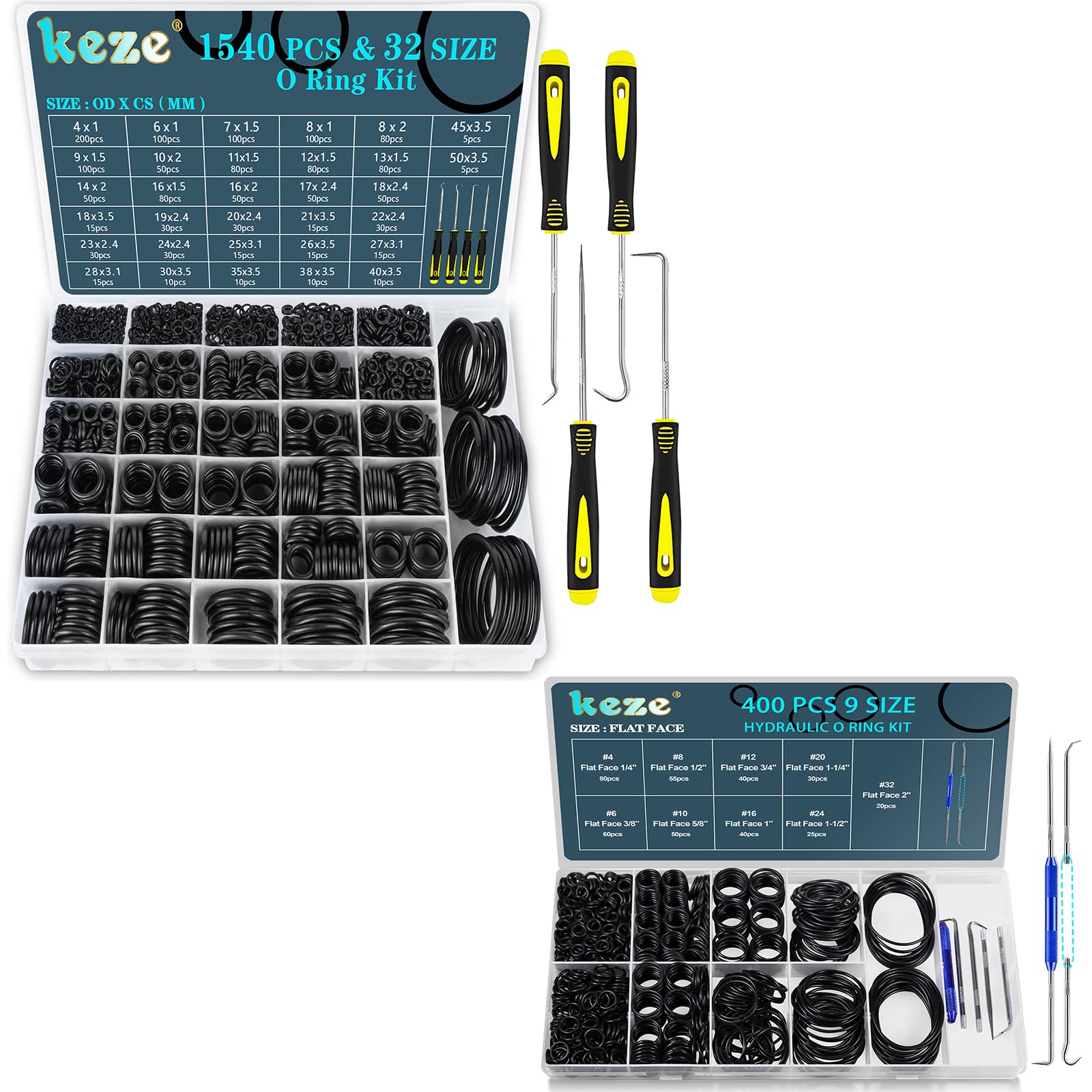 KEZE 400 Pcs Hydraulic O-Ring Flat Face Fittings and 32 Size 1540