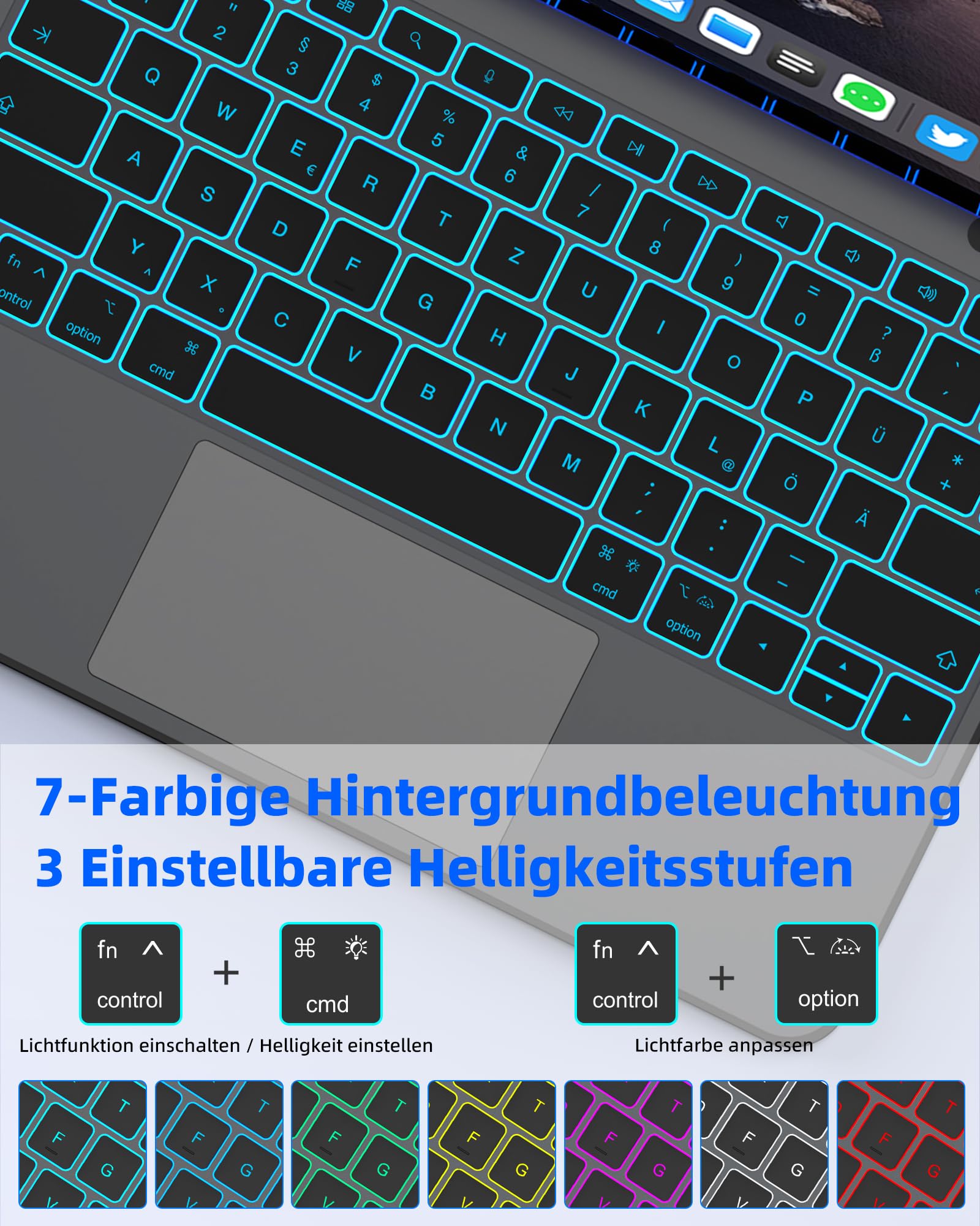 Bettdow für iPad Air 13 Zoll M4 2026/M3 2025/M2 2024/iPad Pro 12.9" 2018-2022 Tastatur Hülle, Leichte Aluminiumlegierung Schwebendes Magnetisches Design mit Trackpad, QWERTZ-Layout Tastatur, Schwarz