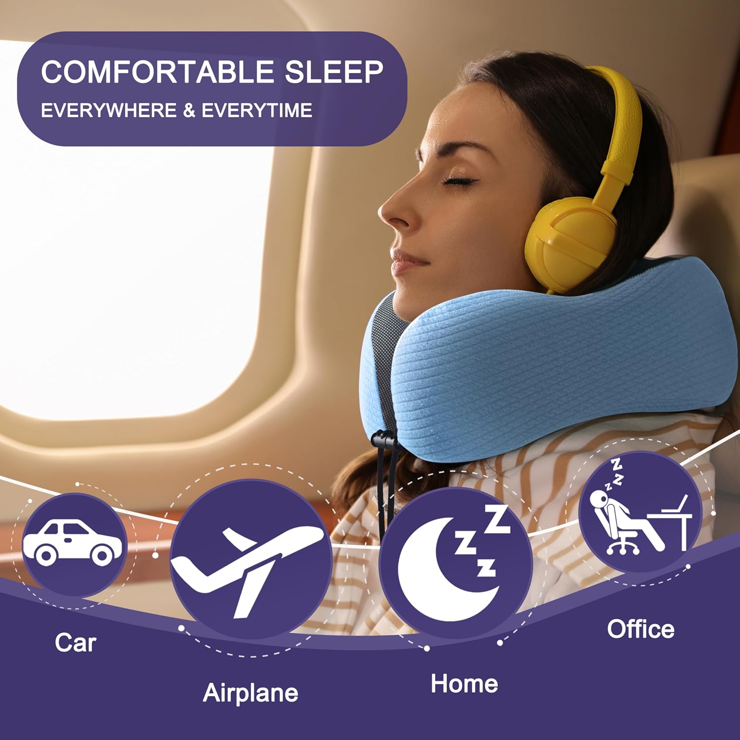 napfun Neck Pillow for Traveling, Upgraded Travel Neck Pillow for Airplane 100% Pure Memory Foam Travel Pillow for Flight Headrest Sleep, Portable Plane Accessories, Sky Blue thumbnail