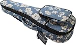 MUSIC FIRST Conception originale 0.5" Style Hawaï rembourré épais -Plumeri bleu et blanc -Caisse Ukulele en toile, Sac Ukulete, Couverture Ukullele, Salut ELVIS (Convient pour 23 ~ 24 pouces Concert Ukulele)