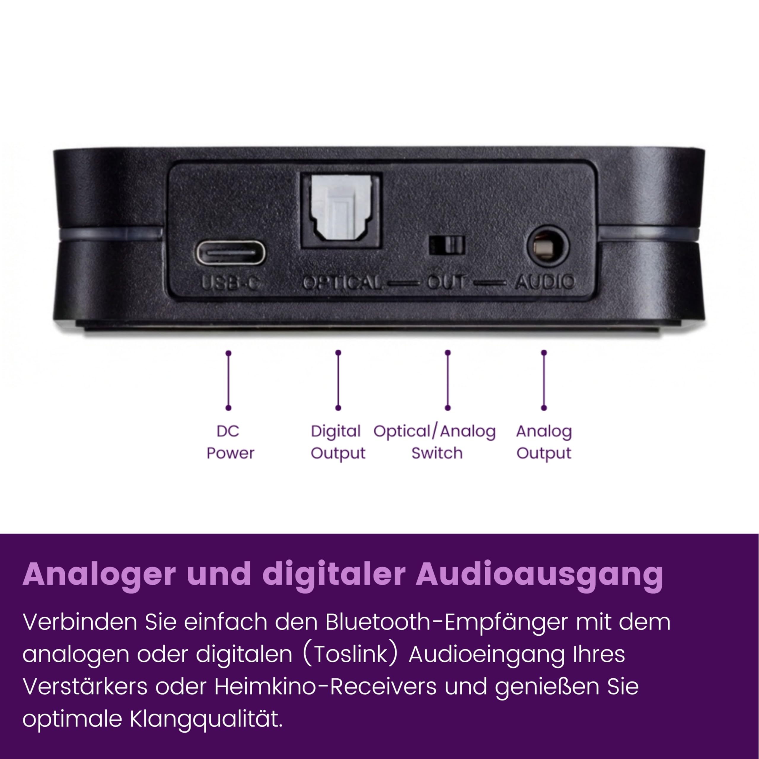 Marmitek BoomBoom 93 - Bluetooth Empfänger aptX Low Latency Toslink NFC | Audio Receiver für HiFi, Verstärker und Aktivlautsprecher, optischer Ausgang, 3,5 mm Klinke, Multipair und USB