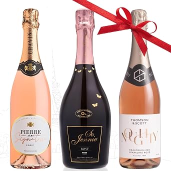 Top Holiday Alcohol-Free Sparkling Roses, Celebrate in Style with Bubbly from France, Spain, Germany 25.4 fl oz Each, Low Calorie, Low Sugar Sparkling Rose