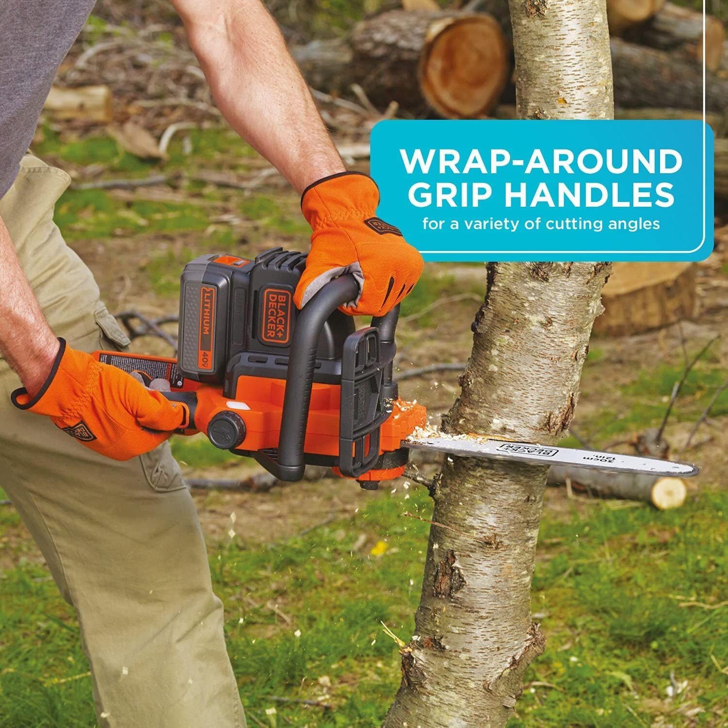 BLACK+DECKER 40V MAX Electric Chainsaw Cordless, 12 Inch Battery Chainsaw, Battery and Charger Included, Longer Runtime, Lightweight Rechargeable (LCS1240)