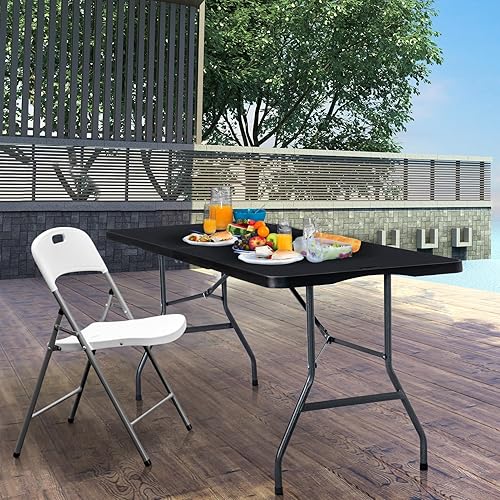 Miniatura 8 de Mesa plegable portátil de plástico resistente de 6 pies, plegable por la mitad, mesa plegable de plástico para interiores y exteriores, para
