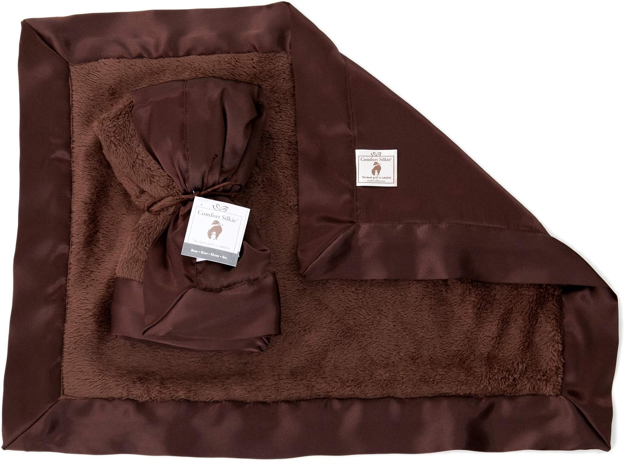 Comfort SilkieComfort Silkie Luxurious Plush & Satin Security Blanket 14"x17" Chocolate Brown