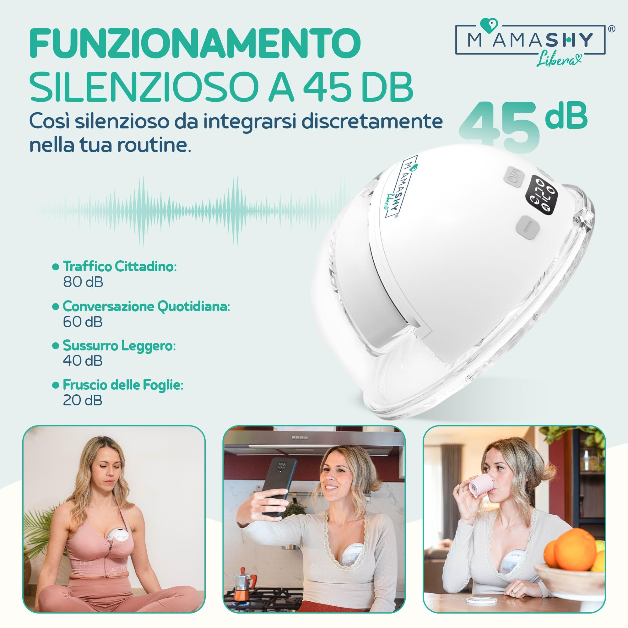 MAMASHY Libera - 1 Tiralatte Elettrico Indossabile a Mani Libere Silenzioso (6 Taglie), Tira Latte Neonati Adattabile con 5 Adattatori Silicone BPAFree, Neonato Accessori Utili Portatile Ricaricabile