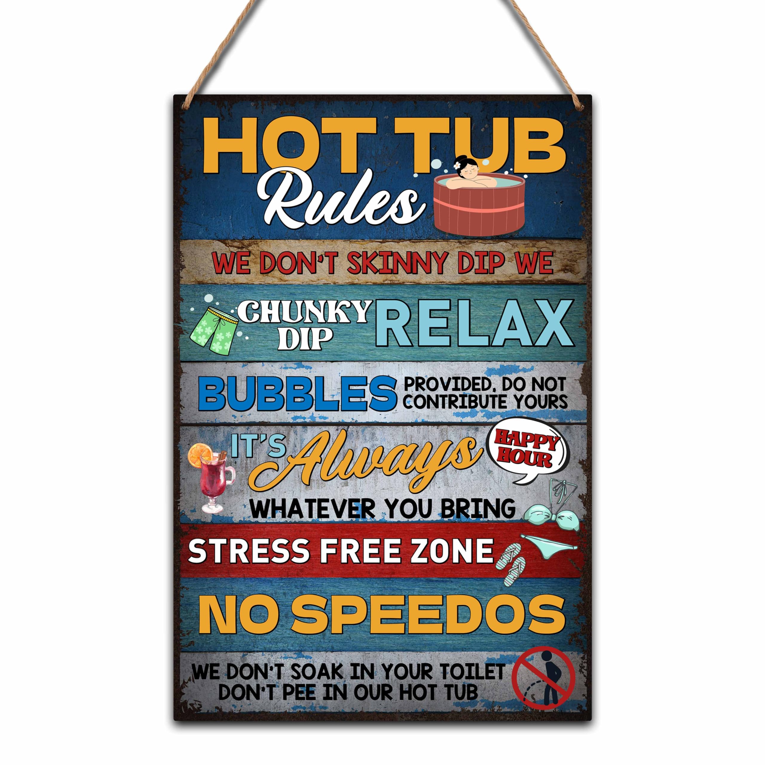 Hot Tub Sign, 8" x 12" Rustic Wooden Hanging Sign for Home Bathroom Pool, Gifts for Hot Tub Owners Women Men, Outdoor Hot Tub Accessories for Adults - A03-picture-24