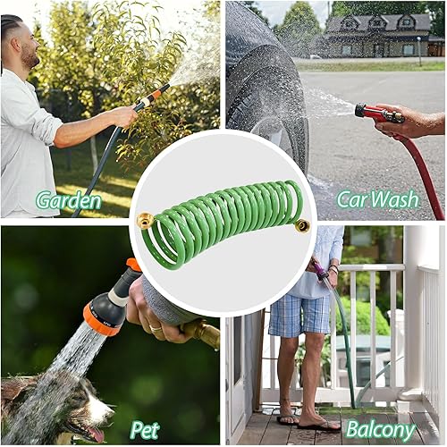 Miniatura 5 de Sutekus Manguera de bobina, manguera de agua, manguera de barco en espiral, manguera de jardín autoenrollable ligera con accesorios de latón de 34