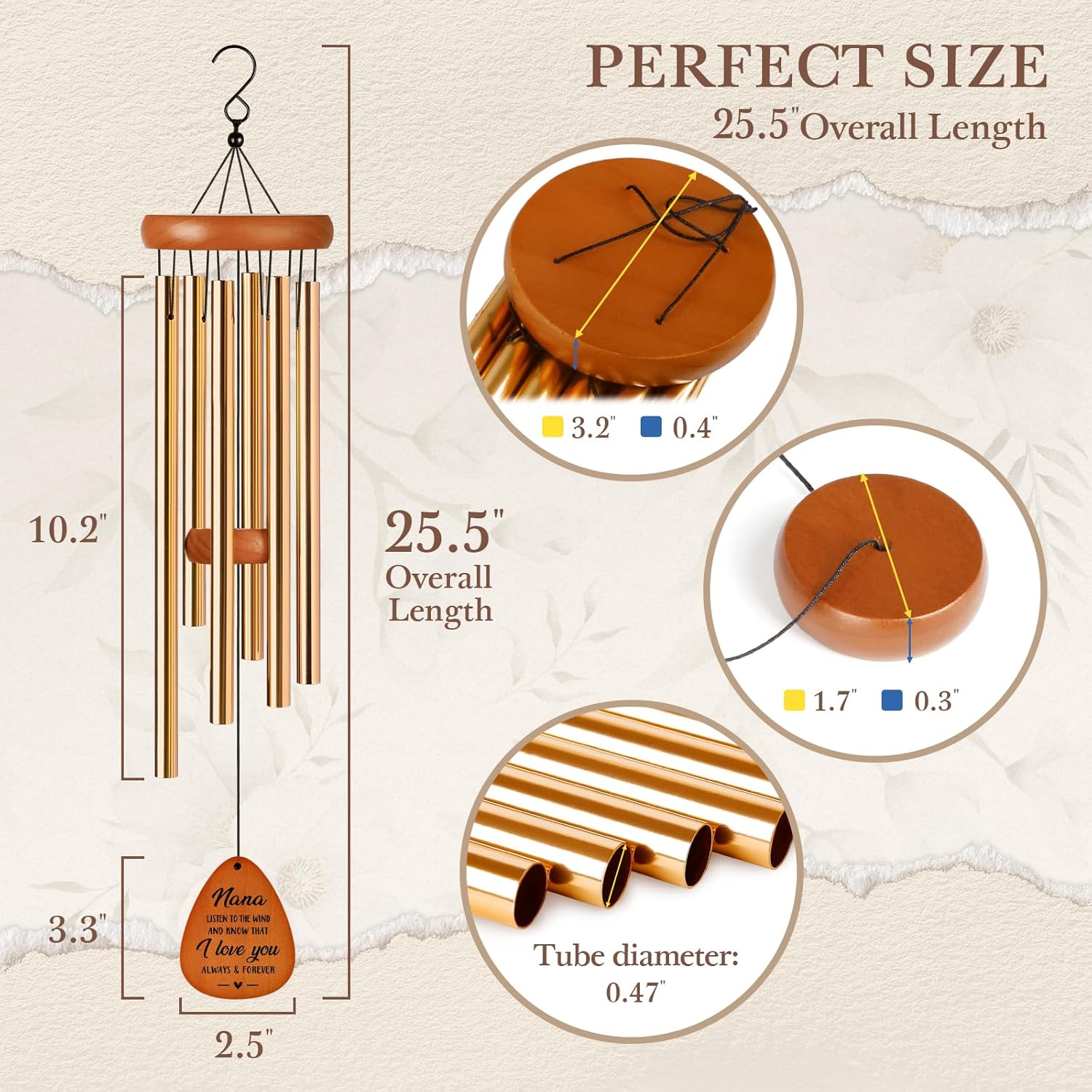 Gifts for Nana Christmas, Nana Birthday Gifts, I Love You Wind Chimes Outside for Nanas, Idea Nanas Presents from Granddaughter Grandson, 25.5" - Image 5