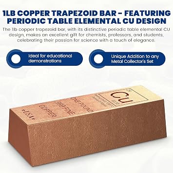 1 Pound Copper Bullion Bar Ingot Paperweight - 999 Pure Chemistry Period Table Element Design with Certificate of Authenticity