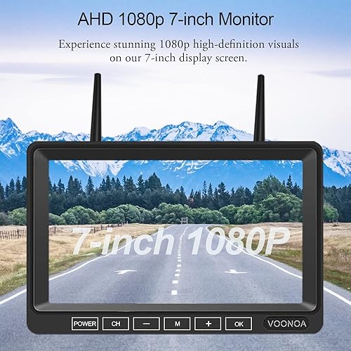 Miniatura 2 de Sistema de cámara inalámbrica 1080P RV, IP69, impermeable, visión nocturna, cámara de visión trasera lateral con monitor HD de 7 pulgadas para