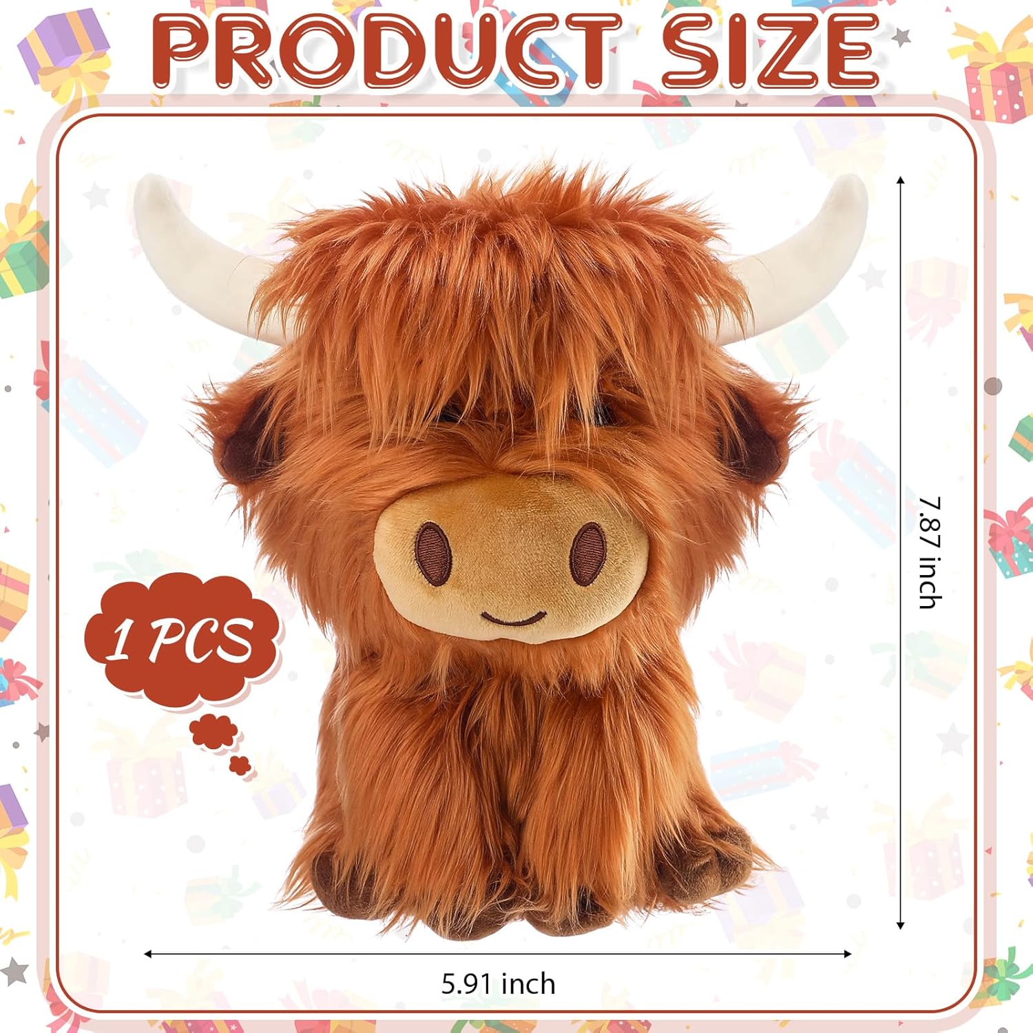 Highland Cow Stuffed Animals 7.87in Brown Highland Cow Plush Toy Fluffy Soft Cute Farm Toy Gift Decoration for Men Women Kid Bedtime
