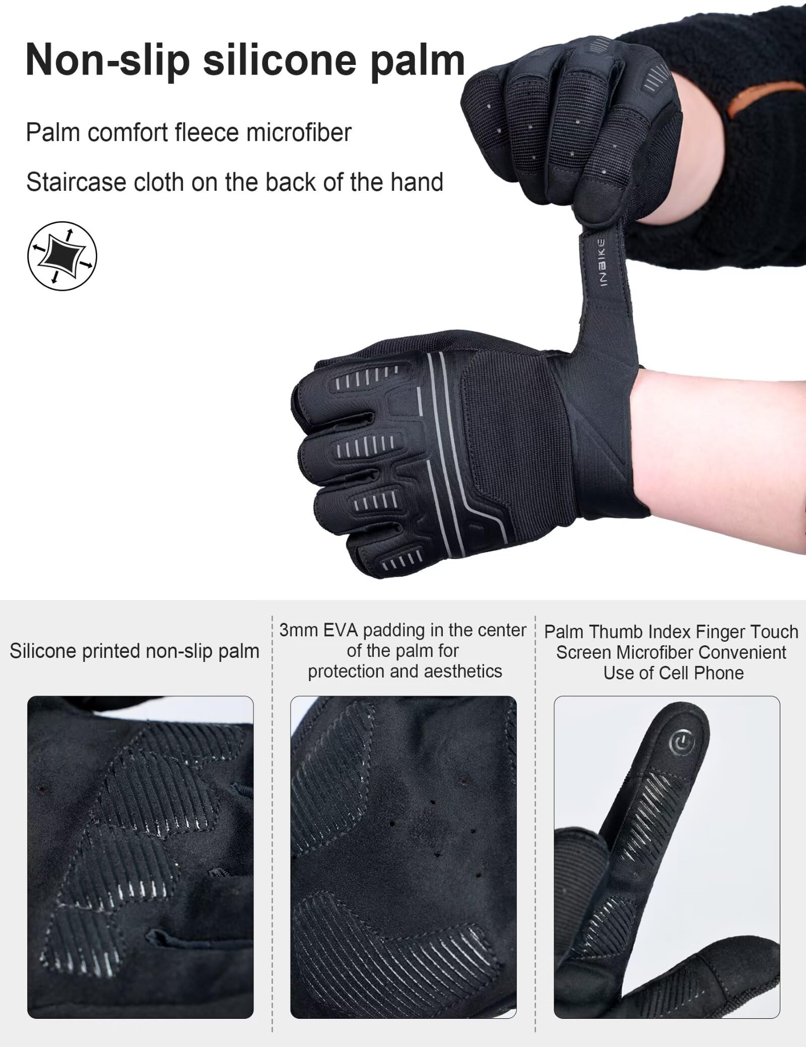 INBIKE Gants de cyclisme unisexes pour VTT - Gants de cyclisme à doigts longs avec coussinet antidérapant absorbant les chocs