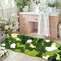 Vista 8 de Linda Alfombra de Baño Alargada de Musgo Verde, Rectangular Larga, Estética Boho, Hojas, Alfombrilla de Baño Peluda Antideslizante Absorbente