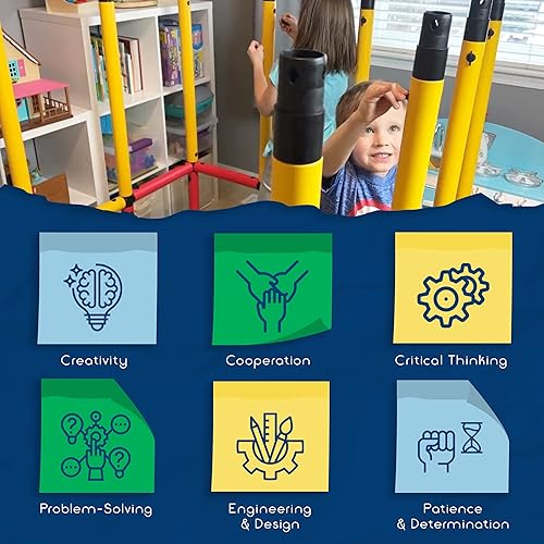 Miniatura 6 de Funphix Pozos de bolas grandes para niños pequeños, juguete de construcción de hoyos de bolas con red, cuerdas elásticas, tubos y conectores, juego