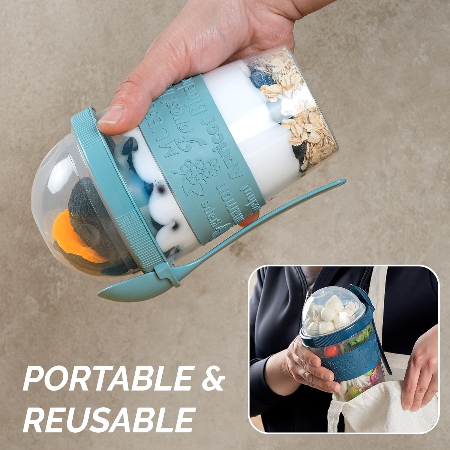 Crystalia 4 Pack 20 oz On The Go Yogurt Parfait Cups with Lids & Spoons, Reusable Yogurt Containers, Take and Go Cup with Topping Cereal or Oatmeal Container, New Colorful Set - Image 8