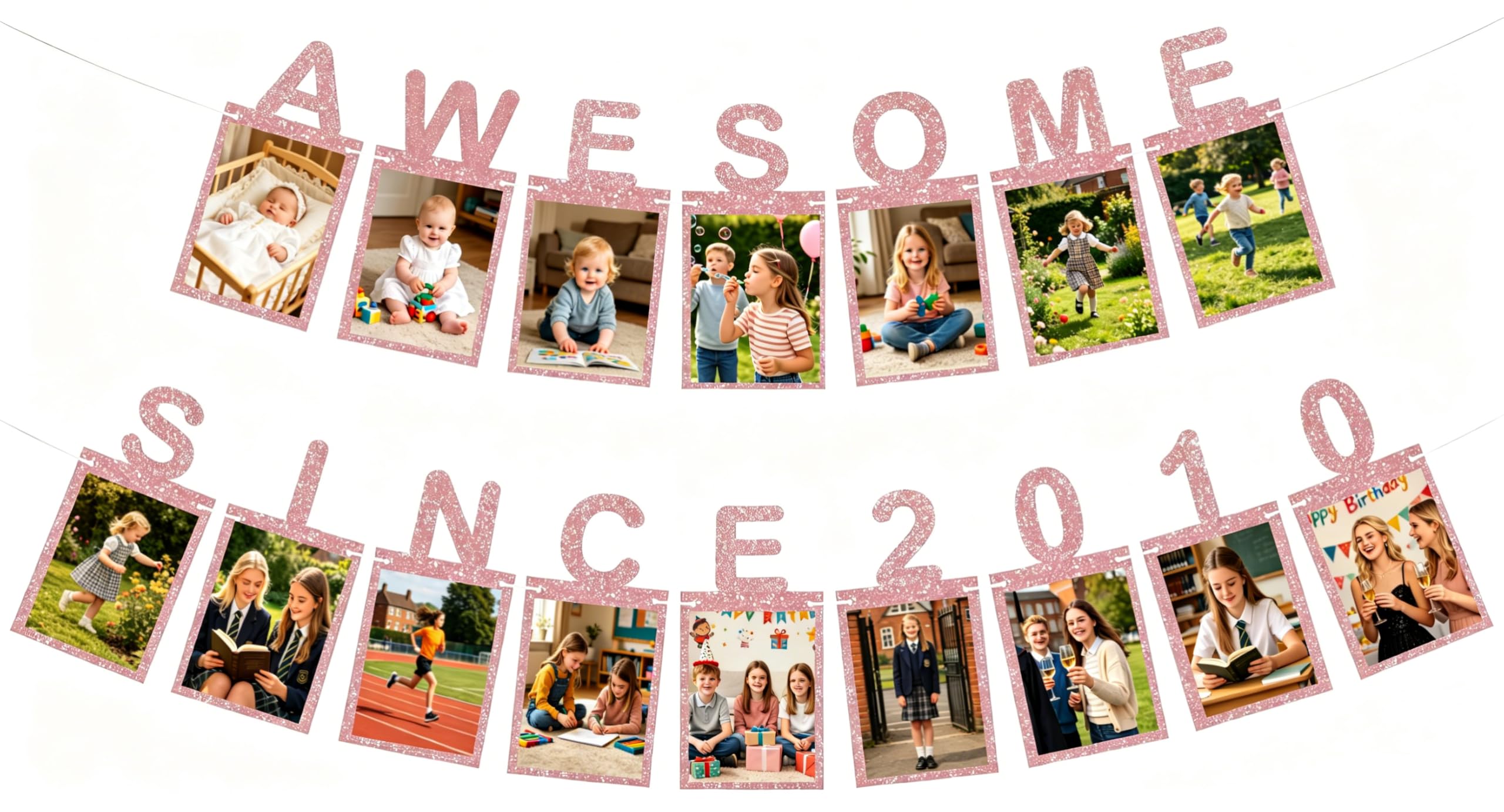 Juivesia Rose Gold Happy 16Th Birthday Decorations Photo Banner - Awesome Since 2010 Anniversary Milestone Bunting