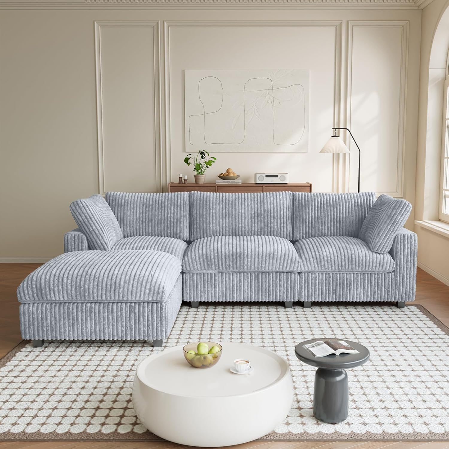 Sectional Couches for Living Room, L Shaped Couch with Chaise Ottoman, 4 Deep Seat Cloud Couch with Removable Covers, Modular Sofa for Home, Apartment, Gray