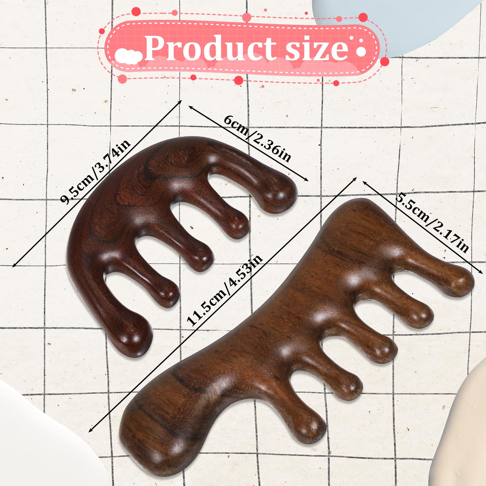 simarro 2 Pieces Wooden Scalp Massager, Natural Sandalwood Wide-Tooth Scalp Massage Comb, Promote Hair Growth, Activate Head Meridians, Luxury Hair Care Wooden Comb, Suitable for Men and Women