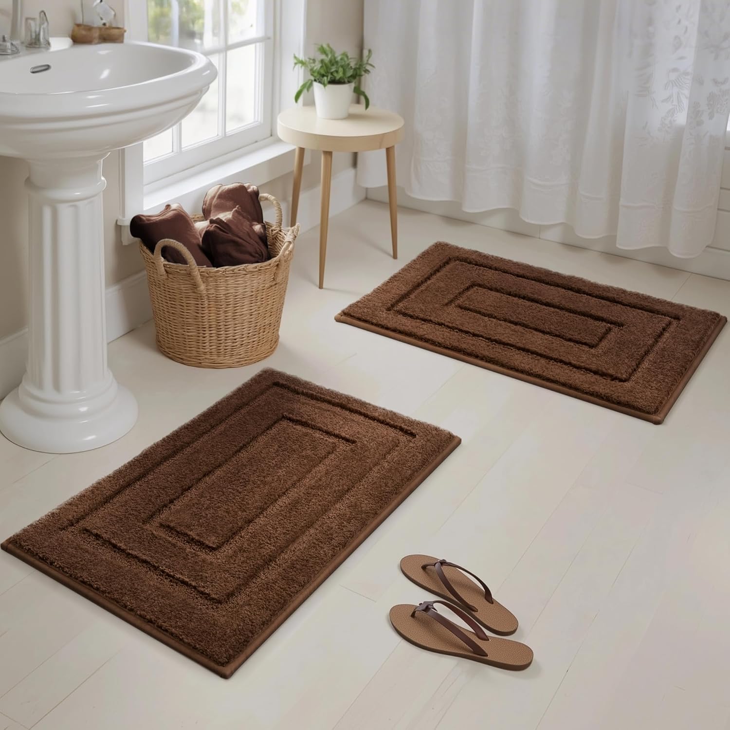 GRANNY SAYS Bathroom Rugs Sets 2 Piece,Soft Bath Mats for Bathroom, Bath Rugs Non Slip Washable, Absorbent Bath Rug for Tub,Shower and Toilet, Bathroom Mat Set (Brown, 20" x 32" + 16" x 24") - Image 8
