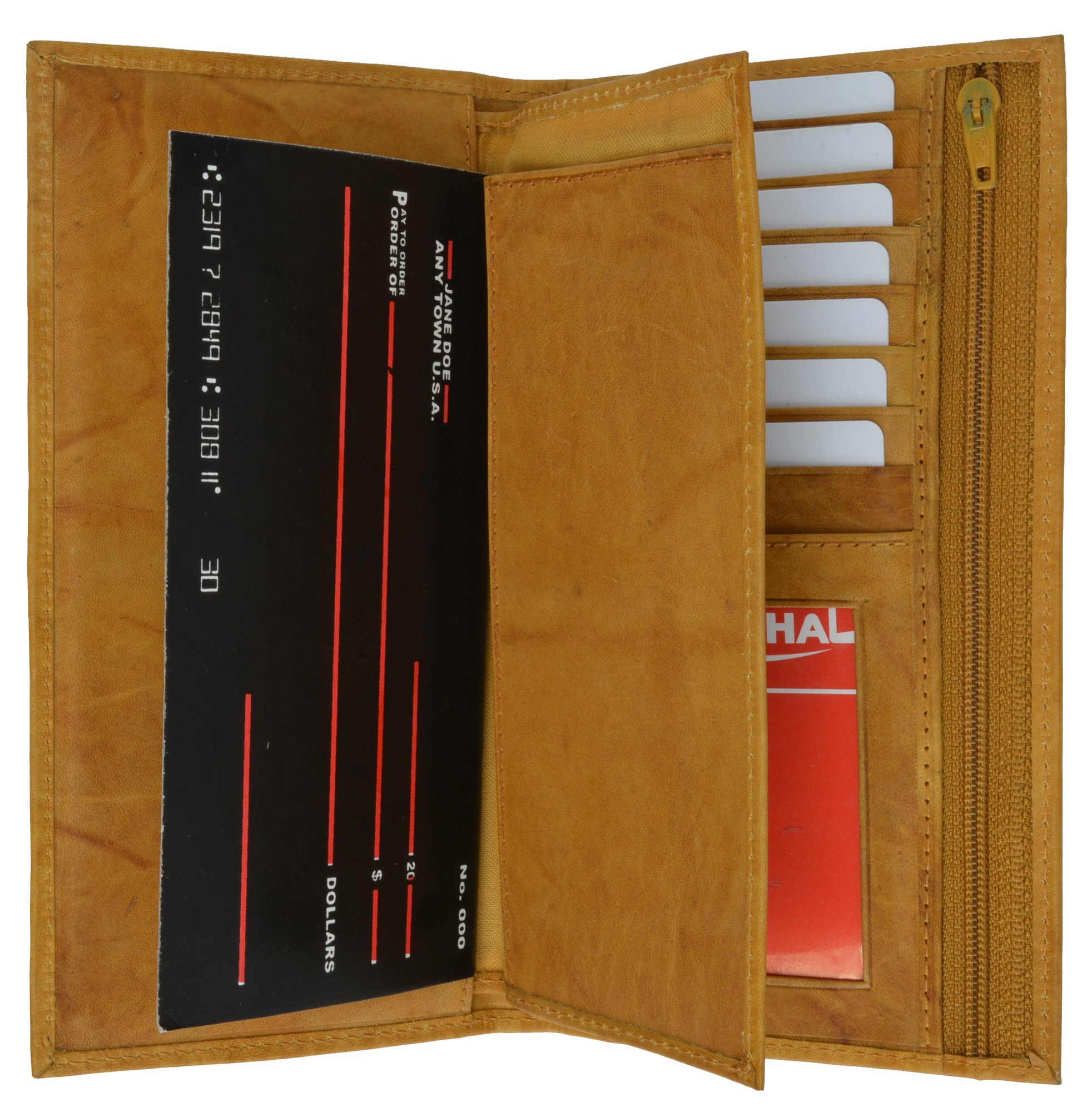 MARSHAL Genuine Leather Checkbook Cover Wallet Organizer with Credit Card Holder (Tan)