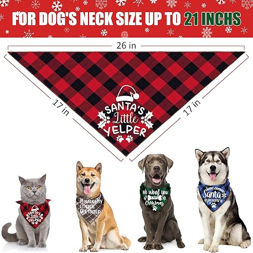 Miniatura 2 de Paquete de 4 bufandas navideñas para perros, bandanas triangulares a cuadros para perros y gatos pequeños a grandes, juego de regalo de accesorios